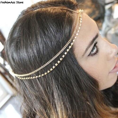 1Pc Fashion Women Lady Metal Gold New Multilayer Boho Head Chain Headband Headpiece Bridal Wedding Hairstyle Hair Accessories