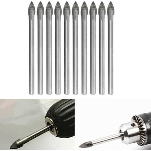 10PCS 6mm 1/4" Carbide Spear Head Tip Drill Bit For Glass Plastic Ceramic for Bench Drill Dual Impact Drill HG7006