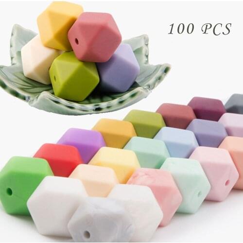 100pcs Silicone Beads Octagonal beads Food Grade 14mm Baby Silicone Teether DIY Pacifier Newborn Baby Gifts Silicone Beads