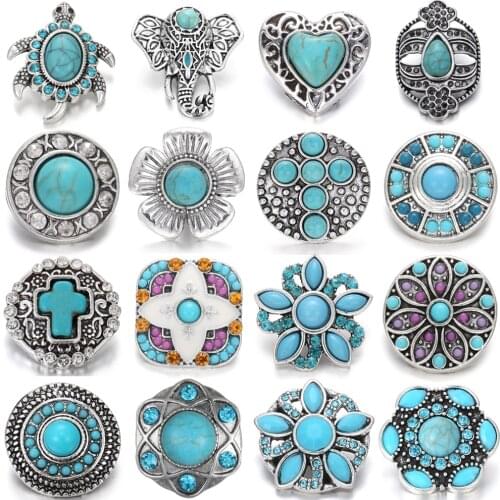 5pcs/lot DIY Snap Jewelry Vintage Natural Stone Elephant Owl Turtle Cross Flower 18mm Metal Snap Buttons Snap Bracelet Bangle