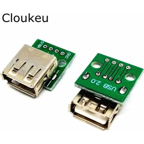 5Pcs Adapter plate USB 2.0 Female USB conversion DIP conversion board usb 4p 2.54mm pitch