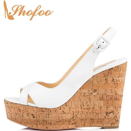 White Cork High Wedges Heels Ankle Wrap Woman Luxury Brand Shoes Large Size 11 16 Female Fashion Casual Platform Sandals Shofoo