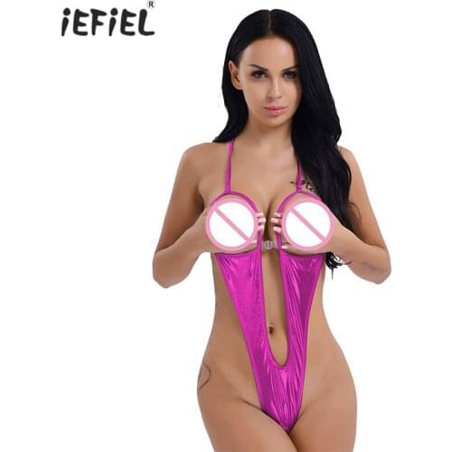 Fetish Women Patent Leather Open Crotch Teddies Catsuit Sexy Lingerie Bodysuit Open Bust Backless Crotchless Body Suit Nightwear