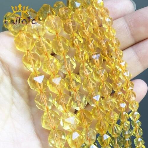 Natural Faceted Stone Beads Yellow Quartz Citrines Loose Beads For DIY Jewelry Making Bracelet Accessories 15'' 6/8/10/12mm