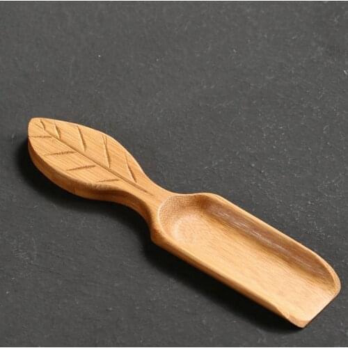 Tea Spoon Vintage Leaf Shape Handle Chinese Bamboo Coffee Beans Shovel Teaware Accessories SN3392