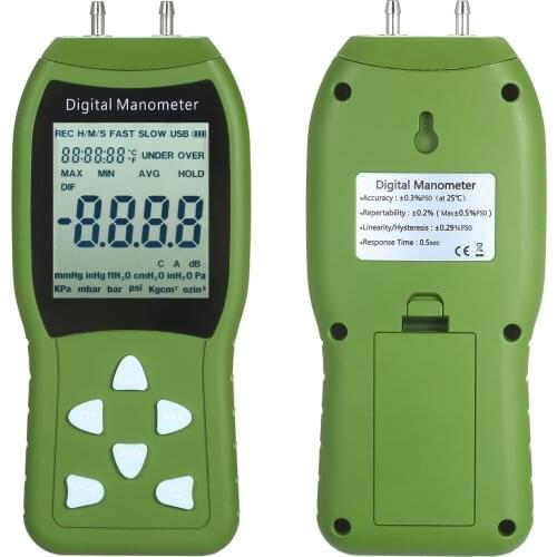Manometer Digital Meter 12 Unit Dual Port Differential Pressure Gauge HVAC Gas Pressure Tester Barometer Natural Gas Analyzer