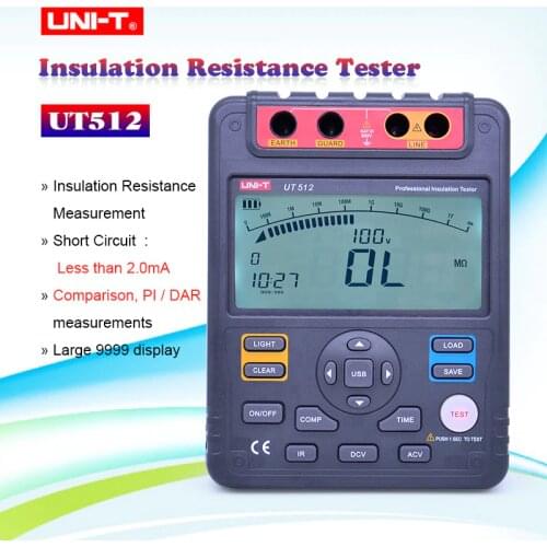 UNI-T UT512 2500V Digital Insulation Resistance Tester Meter Megohmmeter Low Ohmmeter Voltmeter Auto Range Megger USB Interface