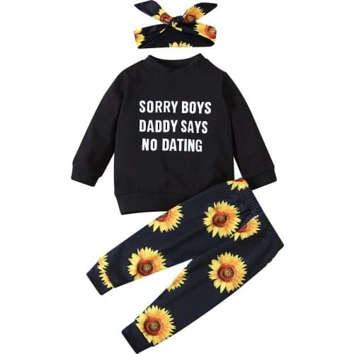 Citgeett Autumn 0-24M Newborn Baby Girls Letters Tops + Trousers + Bow Headband Flower Print Casual Suit Spring Clothing Set