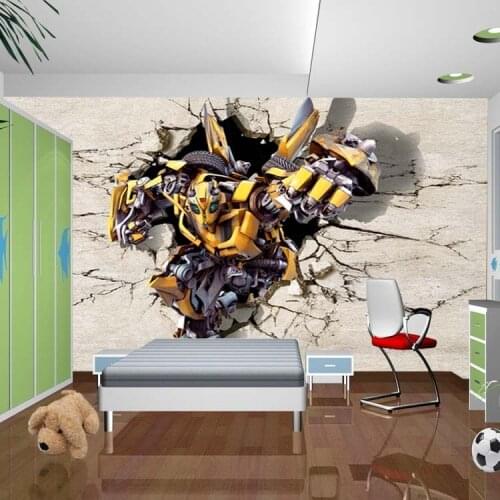 Childrens room boy dormitory 3D stereo animation TV background wall painting custom size car character yellow