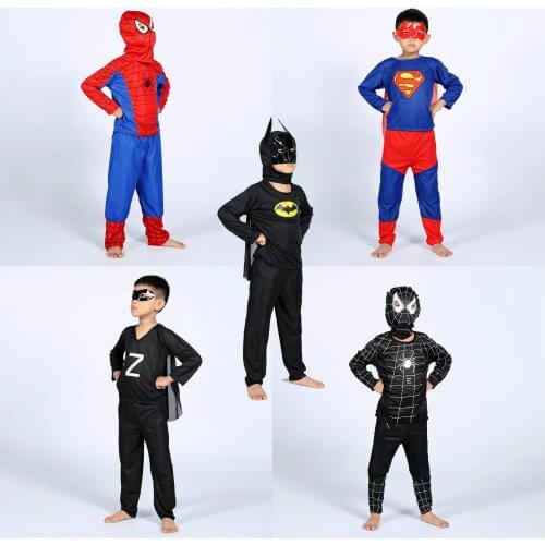Halloween Kids Super Hero Cosplay Costumes Jumpsuit Spider Batmen Supermen Boys Children Halloween Cosplay S M L