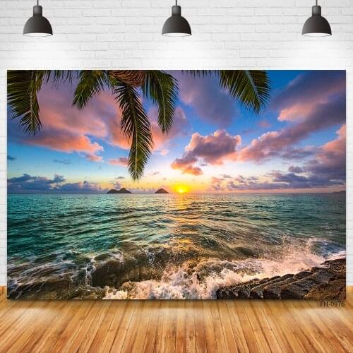 Cloudy Sea Palm Tree Photography Backdrops Tropical Beach Sky Scene Photo Studio Background Summer Holiday Party Baby Photocall