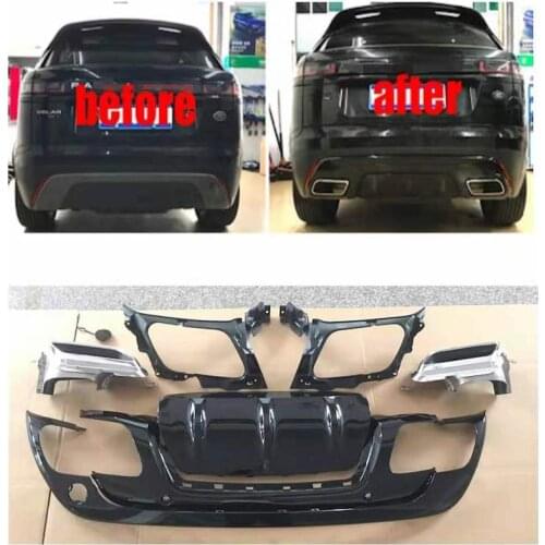 ROLLSROVER Gloss Black Rear Bumper Lower Cover Diffuser For Range Rover Velar P380 P250 Square Exhaust Tube Cover Kits