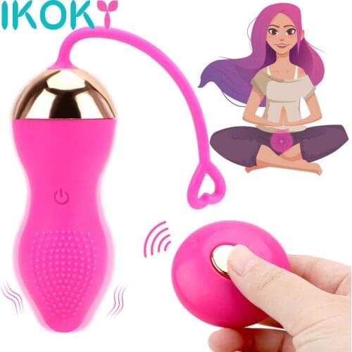 IKOKY Vibrating egg Vaginal Tight Exercise Ball Vibrators G-spot Massage Kegel Balls With Remote Control Sex Toys for Women