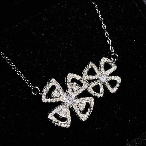 Exquisite Triangle Flower Pendant Necklace With Shiny Zircon 925 Silver Charm Clavicle Chain For Women Wedding Party Jewelry