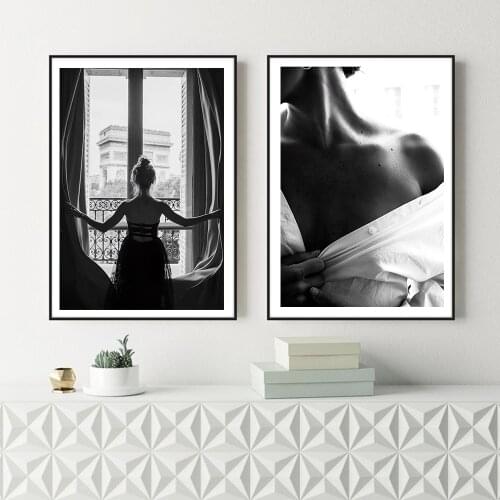 Sexy Girl Women Black White Wall Art Canvas Poster and Print Canvas Painting Decorative Picture Living Room Home Decor Framework