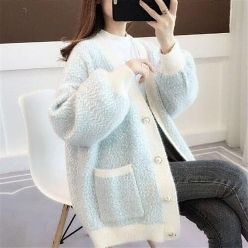 2021 Loose Sweater Tops Autumn And Winter Knit Sweater Womens Cardigan Mink Velvet Jacket Cвитер Oверсайз Pull Femme Bодолазка