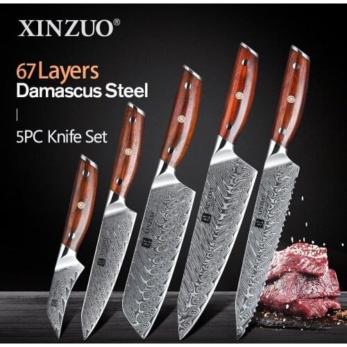 XINZUO Damascus Steel Kitchen Knives Set Japanese Style Chef Bread Meat Santoku Cleaver Paring Kitchen Knife Kitchen Accessories