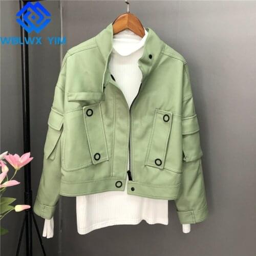 High quality PU Leather Jacket Women Fashion Stand Collar Motorcycle Coat Female Loose Faux Leather Jackets Short Leather Coat