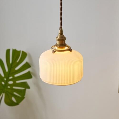 Nordic Japanese style retro brass chandelier simple living room hotel hotel restaurant bar bedside lamp ceramic wall lamp