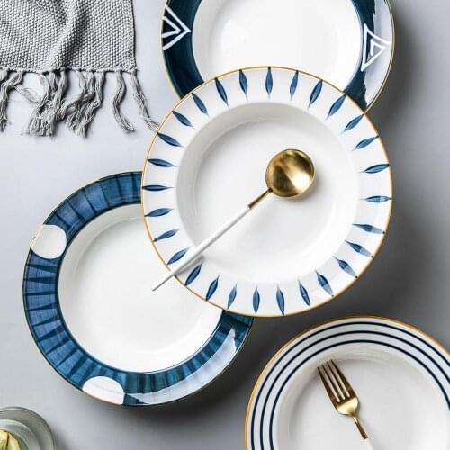 MDZF 8/10inch Ceramic Soup Plate Salad Noodle Plate Kitchen Party Desserts Serving Dish Creativity Japanese Style Tableware