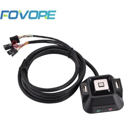 Desktop Power Switch 1.2m Computer PC Power Supply on/off Reset Button Switch Extender Cable With Dual USB Port Dual Audio Plug