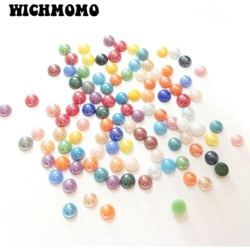New 100 Pieces 6MM Colorful Mixed Color Ceramic Shimmer Imitation Pearl Beads Half Round Flat Base Diy Jewelry Accessories PJ387