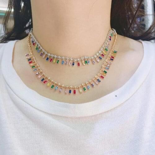 Classic AAA cubic zirconia Baguette pulling chain necklace for Women adjustable length trendy geometric necklaces N0421