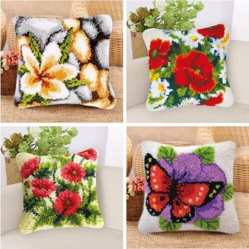 Flowers Cushion Smyrna Button Package Latch Hook Rug Carpet Embroidery Pillow Foamiran For Needlework Carpet Embroidery Set