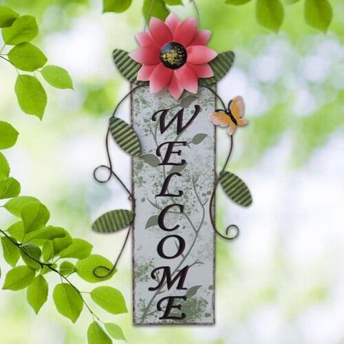 Hanging Sunflower Welcome Sign Card Front Door Hanging Wall Art Iron Craft Decoration For Indoor Home Garden Ornament Gift 2021