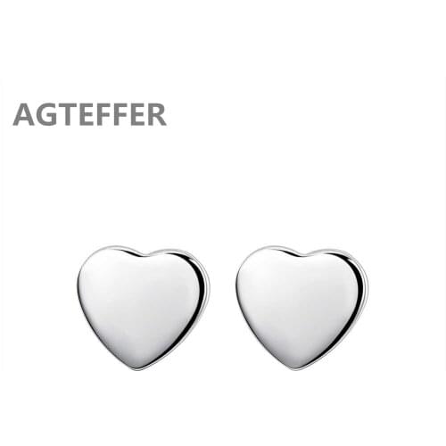 AGTEFFER New 925 Sterling Silver Heart Earrings Lady For Wedding Fashion Stud Earrings Charm Jewelry Gifts