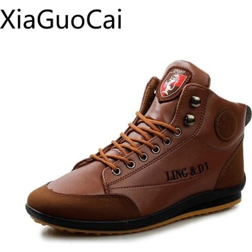 Autumn/Winter Mens Leather Casual Shoes Fashion High-top Shoes British Wind Waterproof Leather Shoes Men Sneakers