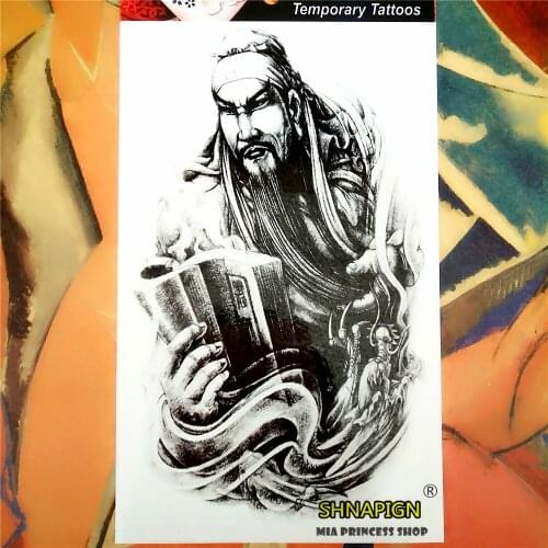 SHNAPIGN China Guan Yu Temporary Tattoo Body Art, 12*20cm Flash Tattoo Stickers, Waterproof Fake Tatoo Henna Tatto Wall Sticker