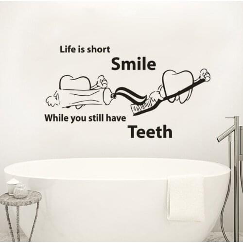 Simle Quote Wall Poster Teeth Wash Vinyl Wall Decal Dental Cute Teeth Wash Vinyl Sticker Home Bathroom Decoration