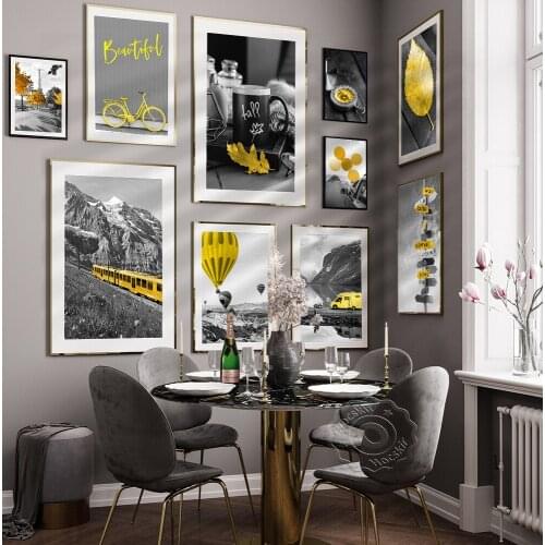 Modern Travel Posters, Landscape Yellow Air Ballon Prints Canvas Paintings, Abstract Wall Art Pictures Living Room Home Decor