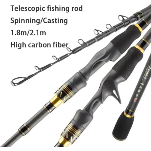 1.8m 2.1m 7 Sections Telescopic Fishing Rod Spinning Casting Super Light MH High Carbon Fiber Rod Lure 5-35g Hard Lure Rod New