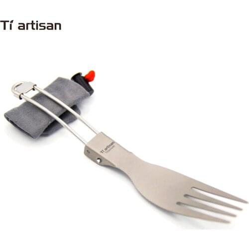 Tiartisan Titanium Foldable handle Fork Camping Cutlery Portable Picnic Tableware Ta8003