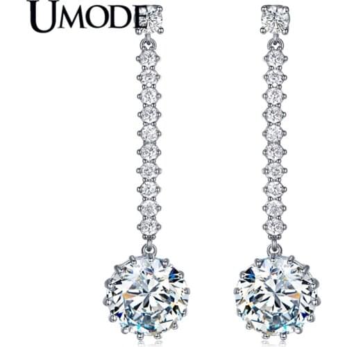 UMODE Fashion Round CZ Zirconia Long Drop Earrings for Women Cute Gift Brinco Femme Oorbellen Pendientes Mujer Moda AUE0380