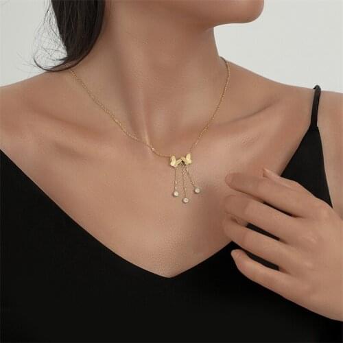 WeSparking Collar Necklace For Women EMO Creative Butterfly Stainless Steel Matte Animal Design Tassel Diamond 2021 Trend Impact