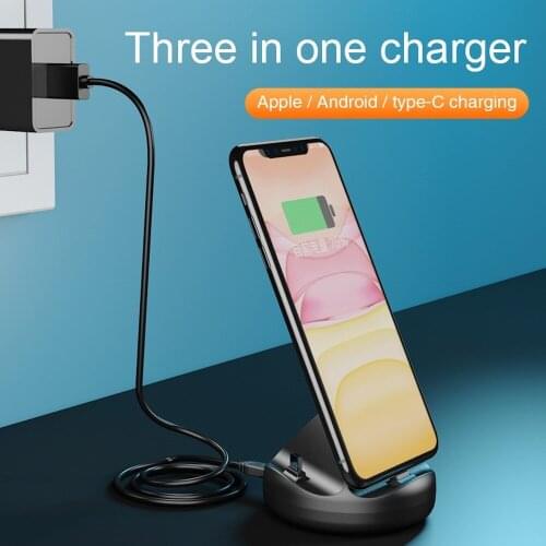 3 in 1 Charger for iPhone Andriod Type-C Mobile Phone Charging Dock Station Multi Function Charger Qi Wireless Charging Support