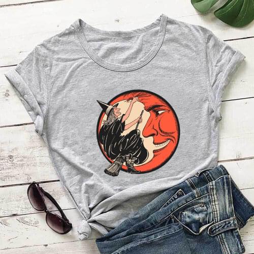 Halloween Witch Moon Print 100%Cotton Women Tshirt Unisex Funny Summer Casual Short Sleeve Top Halloween Party Shirt Holiday Tee