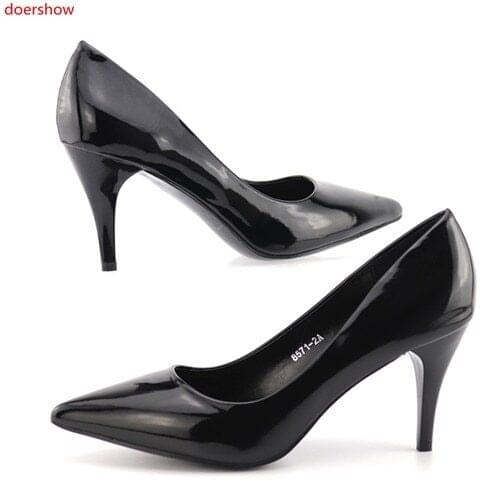 Doershow Hot selling!Sexy pointed toe high heel pumps for women Ladies'pink black red water green solid shallow high heel SPQ1-2