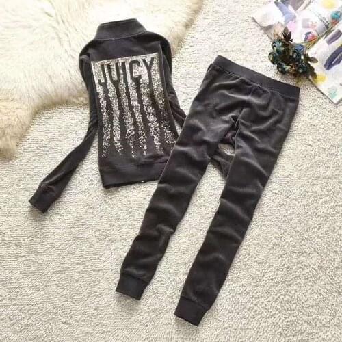 Spring/Summer 2021 2 Piece Set Women Jacket Pants Diamonds Tracksuit Zipper Sweatshirt Trousers With Pockets Suits