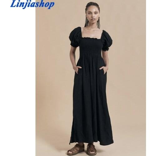 Woman Elegant Chic Dress With Solid Color Short Sleeve Square Collar Draped Folds Backless Vintage Y2k Lady Vestidos