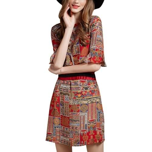 Casual Print Three Quarter Knee-length Flare Sleeve Party Women Summer Dress Vestido De Festa Party Dresses Womens Casual Wear