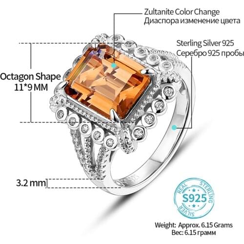 Mintybox Silver Rings for Women Classic Style Wedding Engagement Ring 5 Carats Created Zultanite Color Change Women Fine Jewelry