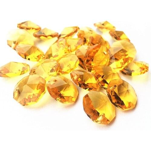100pcs/lot 14mm Gold Glass Crystal Octagon Beads In One Hole (Free Rings) Crystal Chandelier Beads, Crystal Curtain Accessories