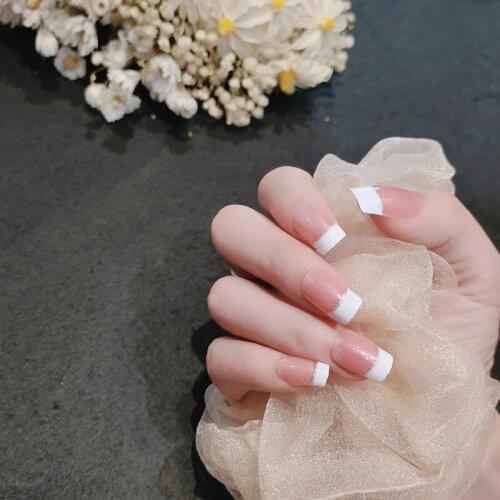 24pcs White and Pink Wear Long Paragraph Fashion Manicure Patch False Nails Save Time Wearable Nail Patch DL