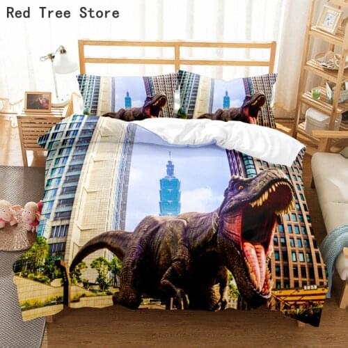 3d Bedding Animal Set Dinosaur Paradise Print Duvet Cover Polyester Pillowcase Comforter King Queen Size Kids Boy Home Textile