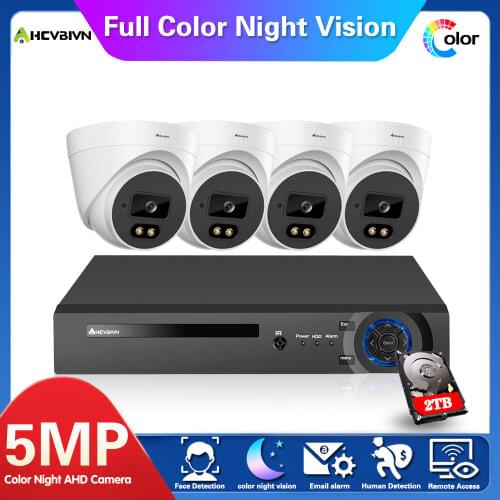 4CH CCTV System 5MP AHD Camera Kit 6 in 1 AHD Video Recorder Surveillance System Outdoor Color Night Vision Security Camera Kit