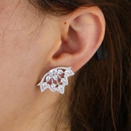 Sparking bling white Cubic zirconia cz butterfly stud women bridal wedding Shiny big earring
